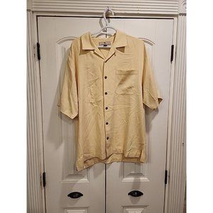Tommy Bahama Button Shirt Mens Med Yellow 100% Silk Short Sleeve Preppy